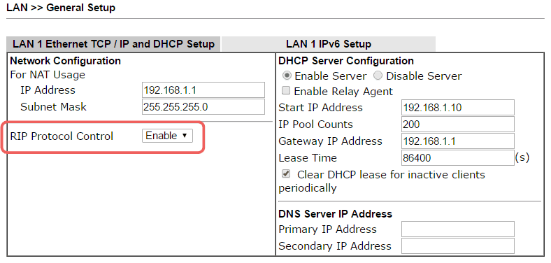 a screenshot of DrayOS LAN settings